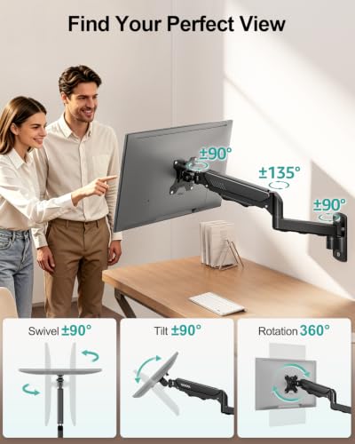 Image of MOUNT PRO Monitor Wall Mount for 13 to 32 Inch Computer Screens, Single Monitor Mount with Tilt /Swivel /Rotation Adjustable, Gas Spring Wall Arm Holds up to 19.8lbs, Vesa Wall Mount 100x100