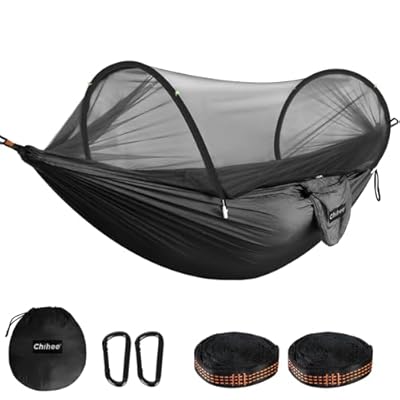 Chihee Ultra-Light Travel Camping Hammock Pop-up Net Hammock 660lbs Load Capacity,Breathable,Quick-drying Parachute Nylon 2 Premium Carabiners,2 Tree Slings Included for Outdoor Backpacking Hiking