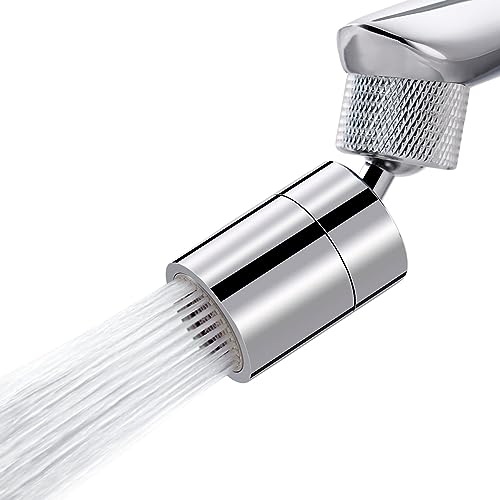 Hibbent NSF/ANSI/CAN 61 Certified Dual-function Faucet Aerator, CUPC Certification Big Angle Rotate Kitchen Sink Aerator 360 Degree Swivel Sink Sprayer Attachment-55/64 Inch Female Thread-Chrome