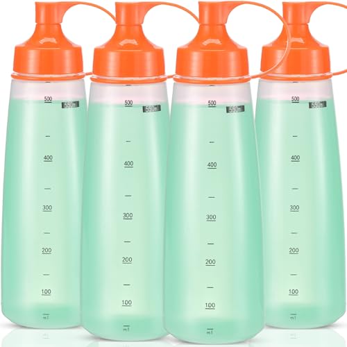 oiununo Squeeze Bottles Wide Mouth - Pack of 4 Condiment Bottle Squeeze BPA free for Chunky Sauces, Resin, Crafts, Condiment Squeeze Bottles 550 ml/19 oz. (Orange*4)
