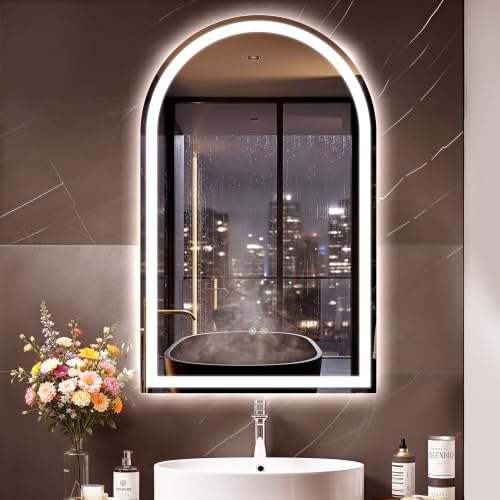 Niccy Arched LED Bathroom Mirror, 32x20 Arch Wall Mounted Frameless Bathroom Mirror for Vanity, Smart Lighted Frontlit Mirrors with Memory Function for Bathroom Bedroom Beauty Hair Salon by Niccy - Used condition - US$161.49