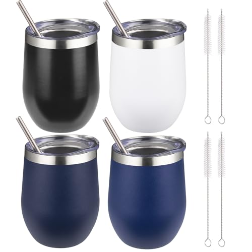 Comparison: Best Navy Blue Wine Tumbler 10 12 oz Insulated Wine Tumbler with Lid and Straw,Stainless Steel Stemless Wine Tumbler Double Wall Vacuum Wine Cups Tumbler Bulk for Coffee,Champaign,Cocktail,Office(Black/White/Navy blue/Dark blue)
