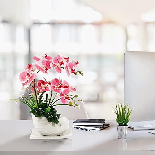 RENATUHOM Artificial Orchid Artificial Flowers in Vase Fake Bonsai Plants Pink Orchid Phalaenopsis Artificial Flowers for Decoration Fake Orchid Flower Home Party Centerpiece Decor