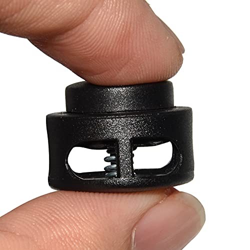 Flyshop Plastic Spring Stopper Fastener Slider Double Holes Lanyard Cord Lock End Toggle 10Pcs, 14 X 14Mm (0.55" X 0.55"), Black #TOP2