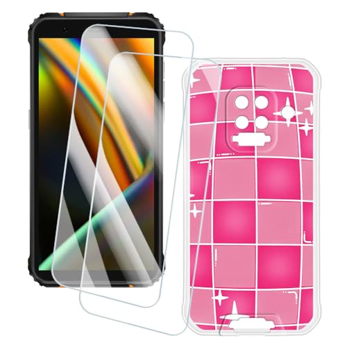 OAGELIM 2�Z�b�g �X�N���[���v���e�N�^�[ + �P�[�X Blackview BV5100 Pro (5.7 �C���`) �Ƃ̌݊������� �A�[�e�B�X�e�B�b�N�J�X�^���v�����g�J�o�[�Ƌ����K���X�t�B���� �X�N���b�`�h�~ (�s���N�̐��E)