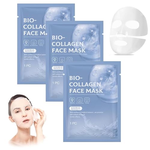 3 Pezzi Maschera Collagene Viso,Maschera Al Collagene Viso Coreana,Maschera Collagene Viso Che Si Assorbe,Collagen Mask,Collagen Mask Overnight per L'idratazione,La Pulizia