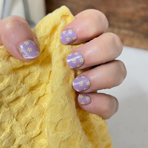 Nail Polish Wraps | Daisy Daze (Purple and diasy flower with a glossy finish. Easily applied and no UV/LED lamp required)