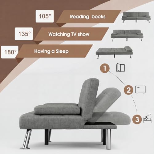 Image of Flamaker Futon Sofa Bed, Modern Linen Convertible Folding Futon Set