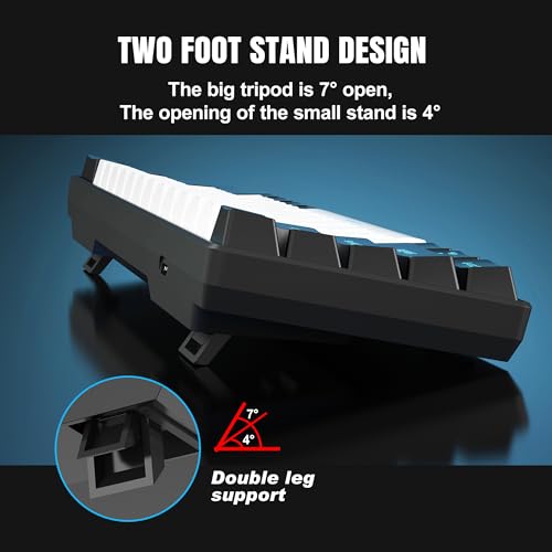 Image of Snpurdiri 60% Wired Mechanical Gaming Keyboard (Black-White, Blue Switches) | Ice Blue LED Backlit 61 Keys Mini Wired Office Keyboard for Windows Laptop PC Mac