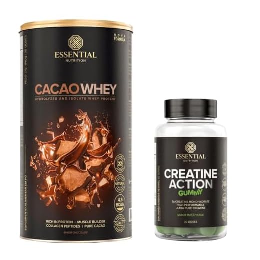 Kit Cacao Whey 840g + Creatine Action Gummy 60un Sabor Maçã Verde - Essential