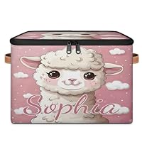 SPYORBKX Custom Storage Basket with Name, Personalized Storage Bins with Zipper Lid, Foldable Fabric Storage Box Large capacity with Handle Cloud Sheep