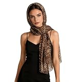 Leopard Print Long Scarf for Women – Lightweight Chiffon Cheetah Shawl Neck Scarf Soft Animal Print Scarves Headscarf Wrap for Spring Summer Beach Travel