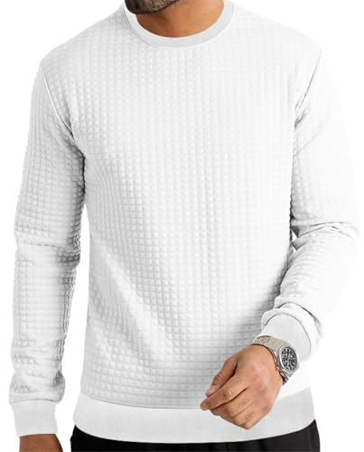 Men's Waffle Knit Crewneck Sweater - Textured Thermal Pullover with Ribbing Edge, Casual Long Sleeve​​2
