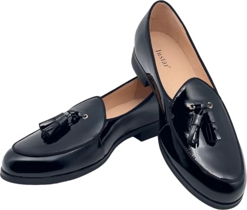 Image of Justar Men's Black Leather Tuxedo Dress Shoes Tassel Loafers Slip-on Formal Shoe