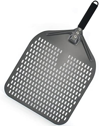 BNDHKR Perforated Pizza Peel, Professional Anodized Aluminum Pizza Paddle with Silicone Handle, 14 Inch Rectangular Pizza Turning Peel for Home Commercial Use