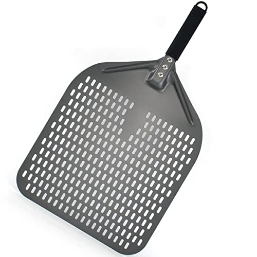 Bndhkr Perforated Pizza Peel, Professional Anodized Aluminum Pizza Paddle With Silicone Handle, 14 Inch Rectangular Pizza Turning Peel For Home Commercial Use #TOP2