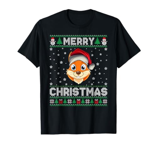 Merry Christmas 2025 Chipmunk Santa Hat Ugly Xmas T-Shirt