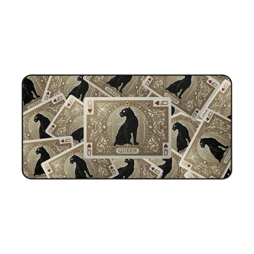 Regal Panther XXL Desk Mat, Queen of Hearts Silver Mouse Pad for Women, Large Extended Gaming Mousepad, Opulent Art Deco Desk Protector, Stitched Edges Non-Slip Mat 31.5x15.7in.