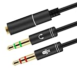 Headphone Mic Splitter 3.5mm Jack Audio Mic Braided Adapter Aux Female to 2 Male PC Headset Microphone Cable Compatible with Gaming Headset, Earphone, Speaker, Desktop, Laptop, PS5 PS4 Controller
