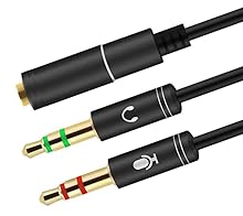 3.5mm 1 Female to 2 Male Audio Mic Adapter: Headphone Microphone Splitter offers a simple to connect headsets of 4-pole TRS 3.5mm jack to PC or Laptop of separate audio and mic aux sockets Exceptional Stereo Audio: gold palted with braided cable Appr...