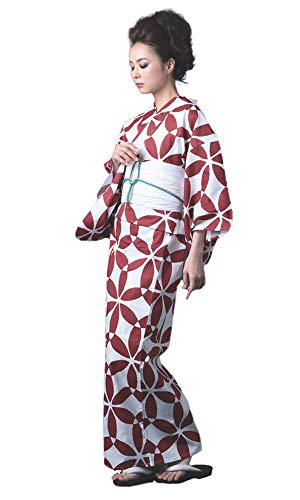 レディース 浴衣単品 小紋柄 赤/白 七宝 オシャレ和服 和装 カジュアル 夏着物 おでかけ 花火大会 (d34660112)