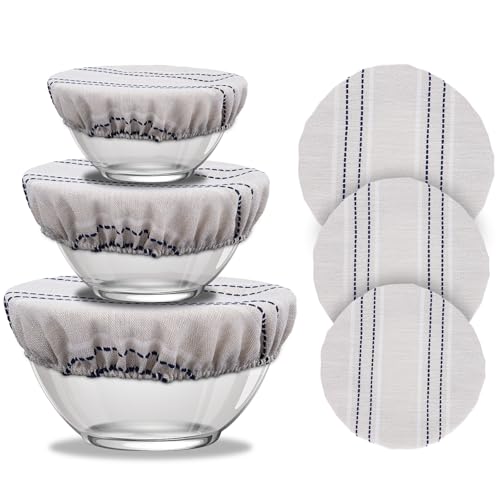 HMAZAE Reusable Bowl Covers for Bread Proofing, Linen Cotton Cloth Sourdough Bread Baking Supplies for Home Bakers, 3 Pcs Elastic Cover for Sourdough Proofing Basket, Washtable Food Storage Cap
