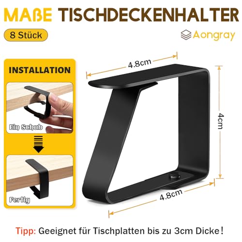 Foto von Aongray Tischdeckenklammern Edelstahl 8 Stück Schwarz Tischklammern Stabile Tischdecken Klammern Tischdecke Clips Für Gärten, Restaurants, Familienabende（Für Plattenstärke mit 1–3 cm）