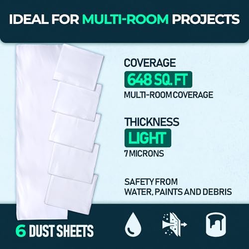 CS 6 Pack Extra Large Plastic Dust Sheets for Decorating 3.6 x 2.7m (12x9 ft), Dust Sheets for Painting, Clear Plastic Sheet Polythene Sheeting Painting Tools, Decorating Tools, Home Improvement - View 4