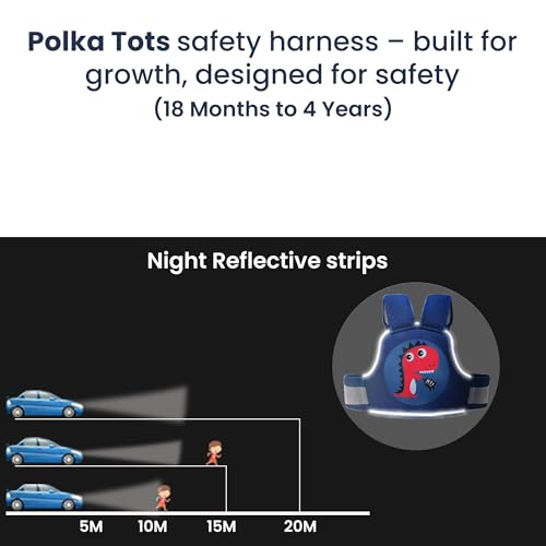 Image of POLKA TOTS Premium Safety Belt for Kids for Bike & Scooty | Kids Safety Belt for Two wheeler with Reflective Strips for Night Riding | 3-Point Baby safe Buckle | Adjustable and Cushioned Shoulder & Waist Straps | 0 to 10 Year