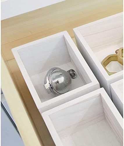 iDesign EcoWood Drawer Organiser, Paulownia Wood Kitchen Drawer Storage Insert, Kitchen Drawer Organiser for Cutlery and Utensils, White Wash