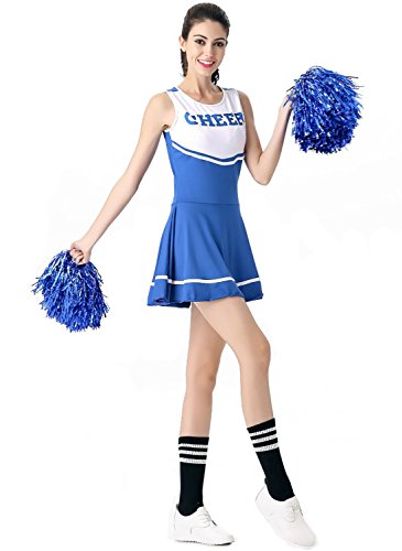ThreeH Cheerleader Costume Fancy Dress Cheerleading Uniform No Pom-Pom C40Blue