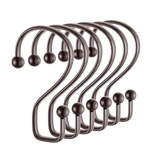 BATHDESIGN Shower Curtain Hooks Rings, 12 Pcs S Shape Shower Curtain Hooks, Rust Proof Shower Curtain Rings, Shower Hooks for Shower Curtains, Kitchen Utensils, Clothing, Towels, Bronze