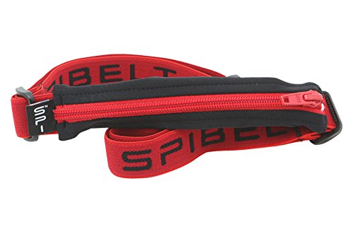 SPIbelt Sports / Running Belt - The Original No Bounce Belt - High-Visibility - Black Fabric/Red Zipper/Red Logo Band