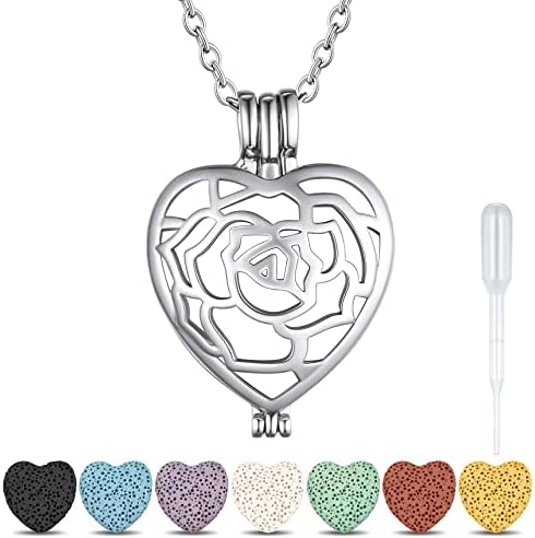 Bestyle Aromatherapy Pendant Necklace with Essential Oil Diffuser Locket Pendant with 7 Colour Volcanic Stone Women's Healing Necklace Jewellery