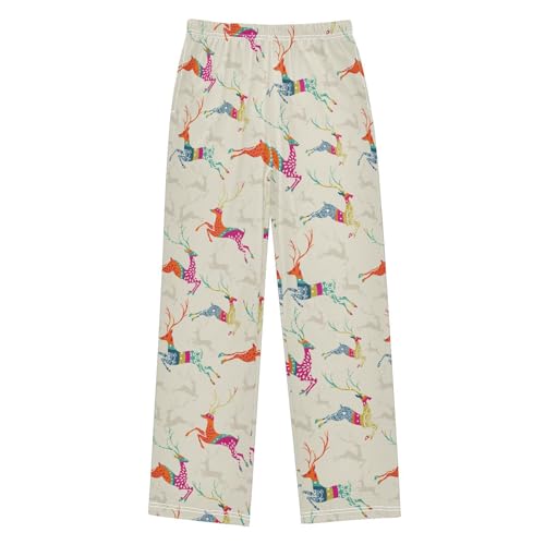 ZZXXB Colorful Reindeer Boys Long Pants Soft Trousers Elastic Waist Kids Lounge Bottoms with Pockets S-XL