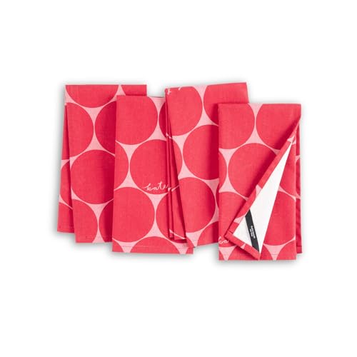 Image of kate spade new york Joy Dot Cloth Napkins 4-Pack Set, 100% Cotton, Machine Washable, Rose Pink /Red, 20 inchx20 inch