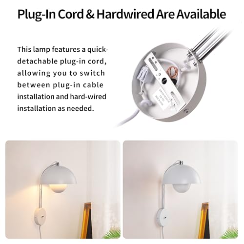 Image of Mid-Century Modern Bud Plug in Wall Sconces for Bedroom, Matte White