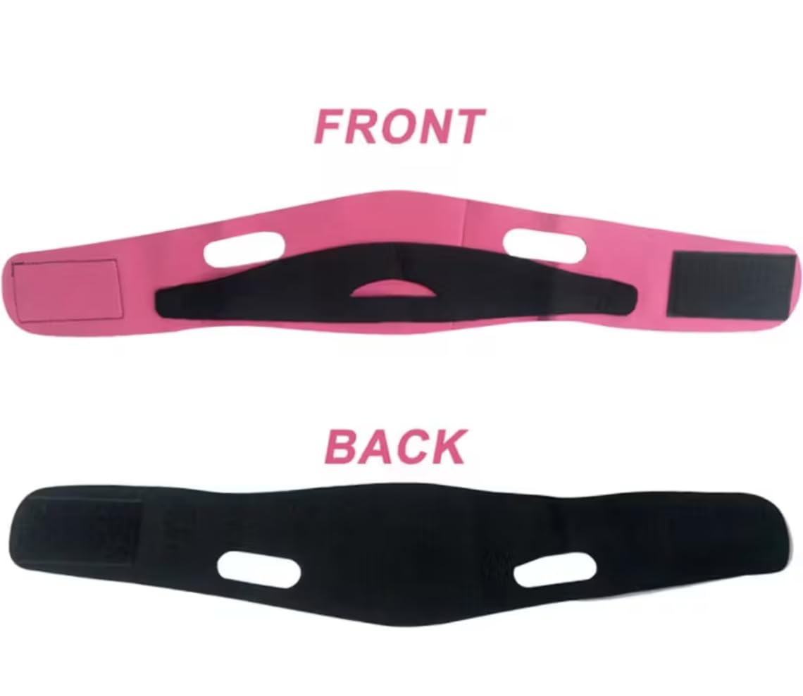 Face Slimming Strap, Double Chin Reducer Band, Pink and Black Facial Lifting Belt with Secure Closure, 25.59 x 3.74 Inch Face Shaper for Women