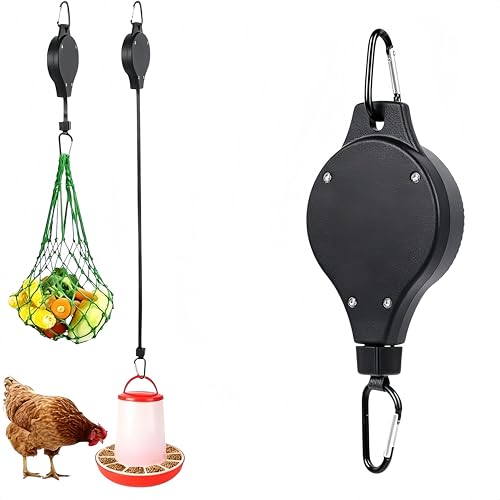 Retractable Plant Hanger Heavy Duty Pulley System, Plant Hooks for Hanging Baskets, Adjustable Hook Garden Pots Chicken Feeder Coop Hanger, Auto Lock Ceiling Hook Garden Accessory Indoor Outdoor Use