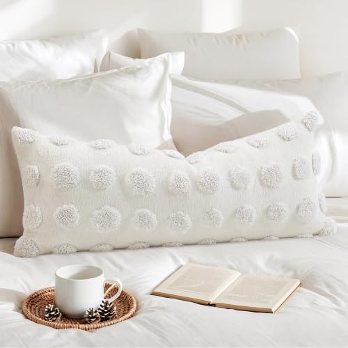 NUYECY Decorative Lumbar Throw Pillow Covers 14 x 36,Super Soft Chenille Long Pillow Covers Cushion Case for Farmhouse Sofa Couch Bed Livingroom,Modern Boho,Cream White