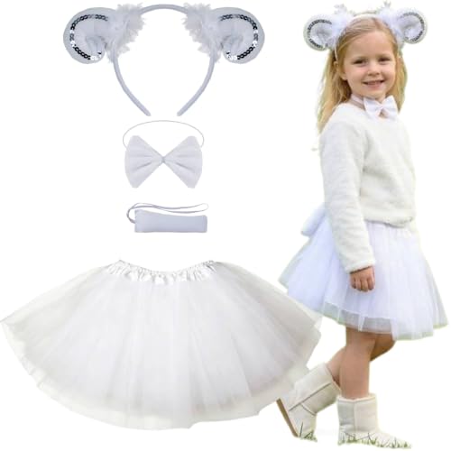 Kirei Sui Funny Sheep Costume Set Ears Headband Bowtie Tail & Tutu Halloween Sheep Dress Up for Kids White