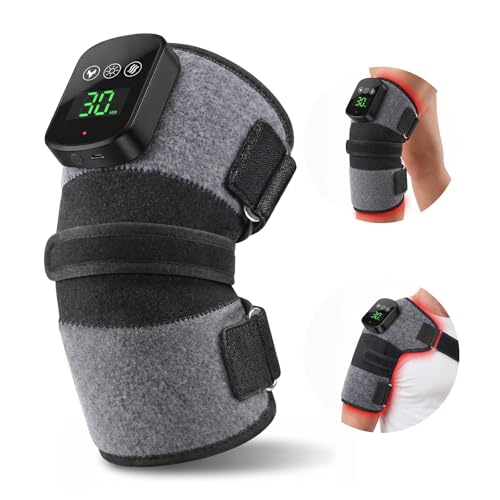 SOQIPLM Red Light Therapy Knee Massager with Heat & Vibration, 660nm & 850nm Infrared Light Therapy for Knee, 5000mAh Rechargeable Cordless Heated Knee Brace for Shoulder, Elbow, Leg