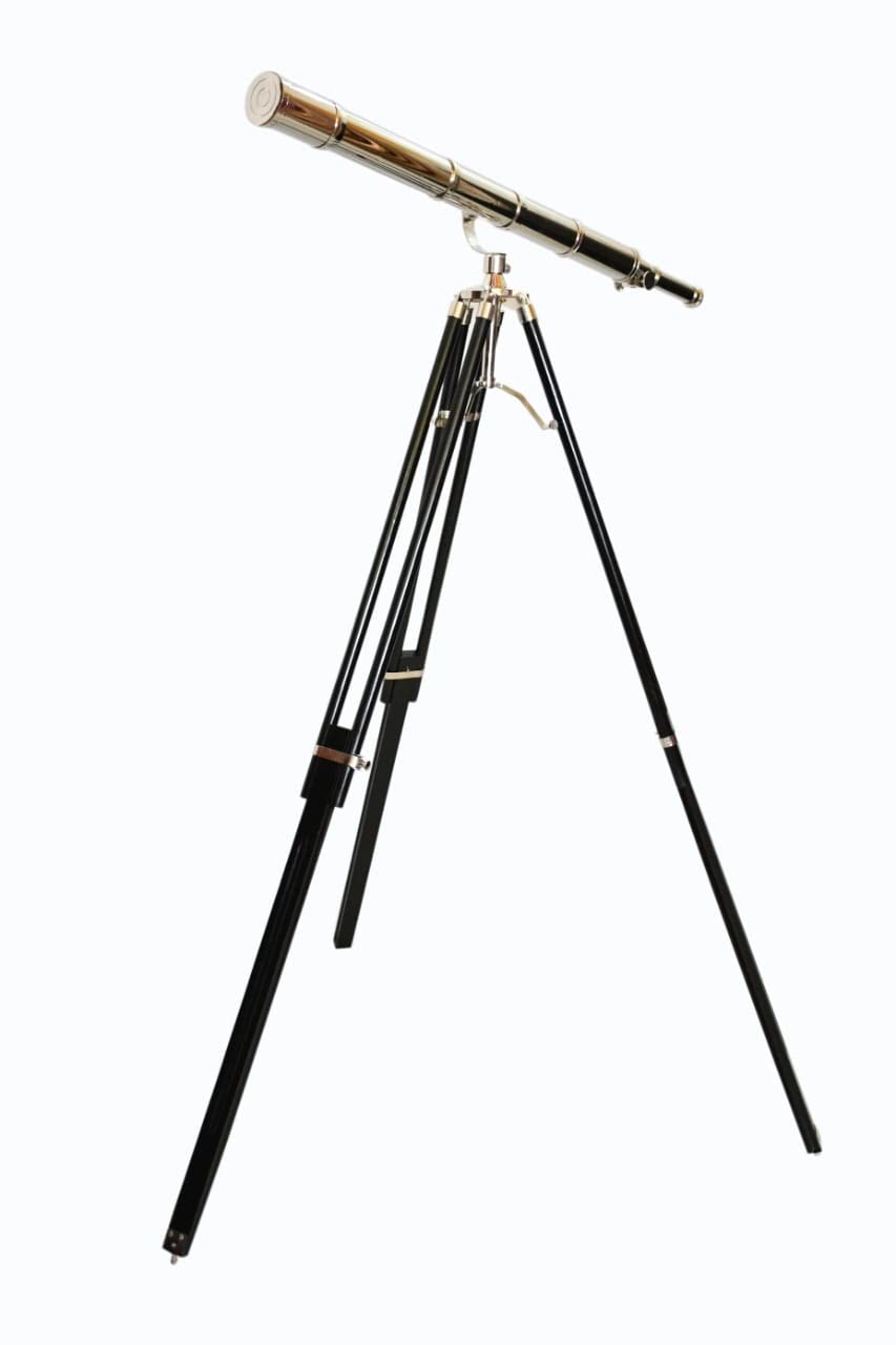 Navirock Vintage Single Barrel Vintage Brass Telescope on Tripod Stand Antique Desktop Nickel Finish Telescope Handmade Design Nautical Handicraft for Home Decor 65''