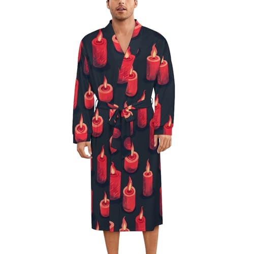 Red Candles Soft Robe Long Sleeve Bathrobes V Neck Sleepwear Spa Robes with Belt Men Woman
