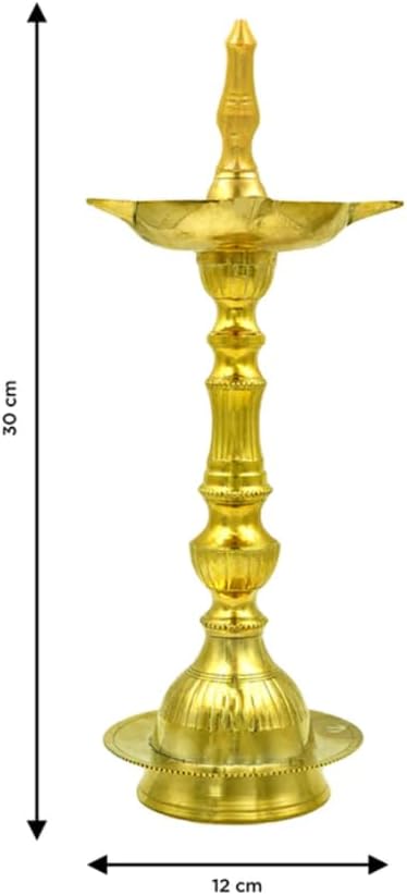 Shubhkart Nitya Brass 12 inch Ventakesaya Dhanalaxmi Kerala Samai Oil Lamp for Puja, Large