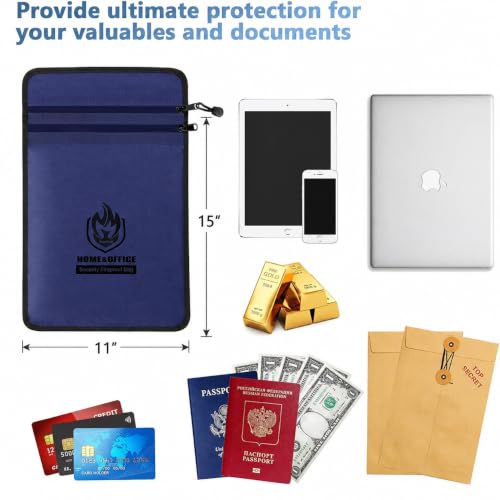 Image of Andyer 2 Pockets Fireproof Document Bag (15 inchx11 inch), Protect Values from Fire