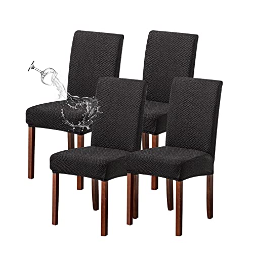 Genina Waterproof Chair Covers For Dining Room Set Of 4 Kitchen Chair Covers Parson Dining Chair Slipcover,Black #TOP12