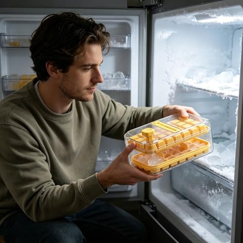 Ice Cube Tray with Lid And Bin, PET Silicone Large Capacity Press-Type Layered Design Sturdy Ice Cube Trays with a Spoon,Sealed and Dustproof Multi-Scenario Adaptation Ice Cube Mold for Home Drinks - image 7