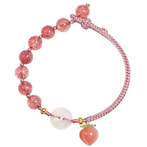 Bracelet Feng Shui quartz fraise pour chasser le stress et attirer la prospérité
