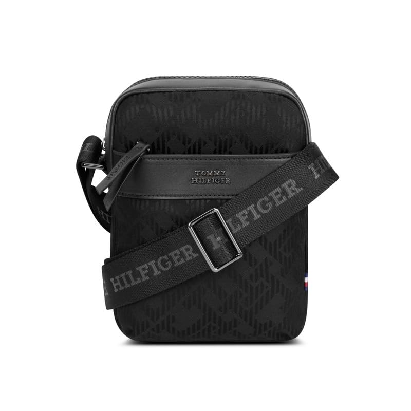 tommy hilfiger Unisex Crossbody Bag Carron – Black | Th Monogram Jacquard Fabric | Dedicated Internal Mobile Holder | Signature Rwb Branding | Stylish Bag-picture-12